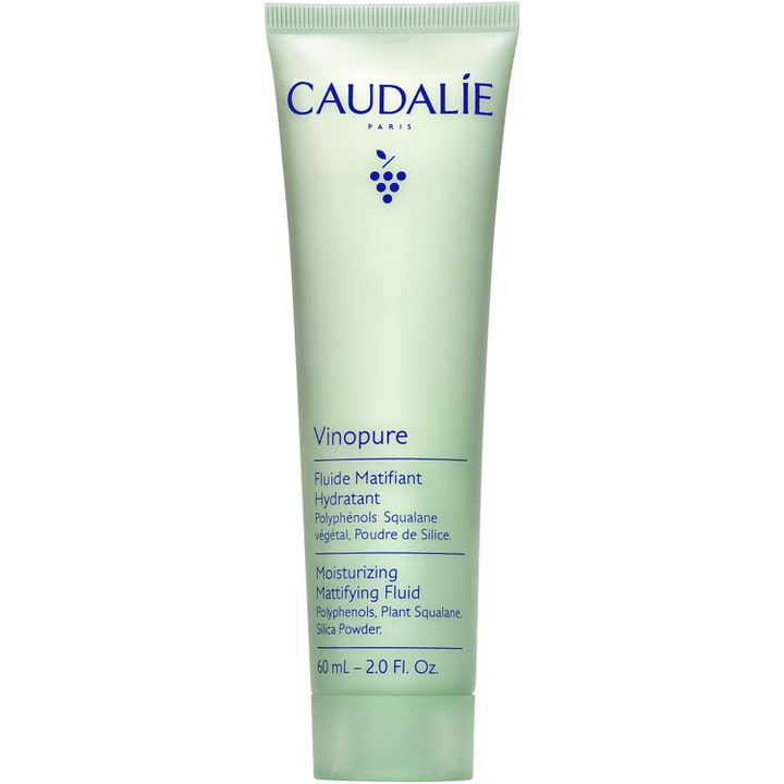 Caudalie Vinopure Moisturizing Mattifying Fluid 40 ml mattende ansiktskrem i lysegrønn tube med blå tekst.
