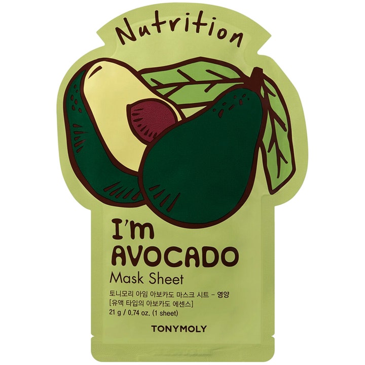 TonyMoly I'm Avocado Mask Sheet 21 g næringsgivende ansiktsmaske i lysegrønn pakning med avokadoillustrasjon.