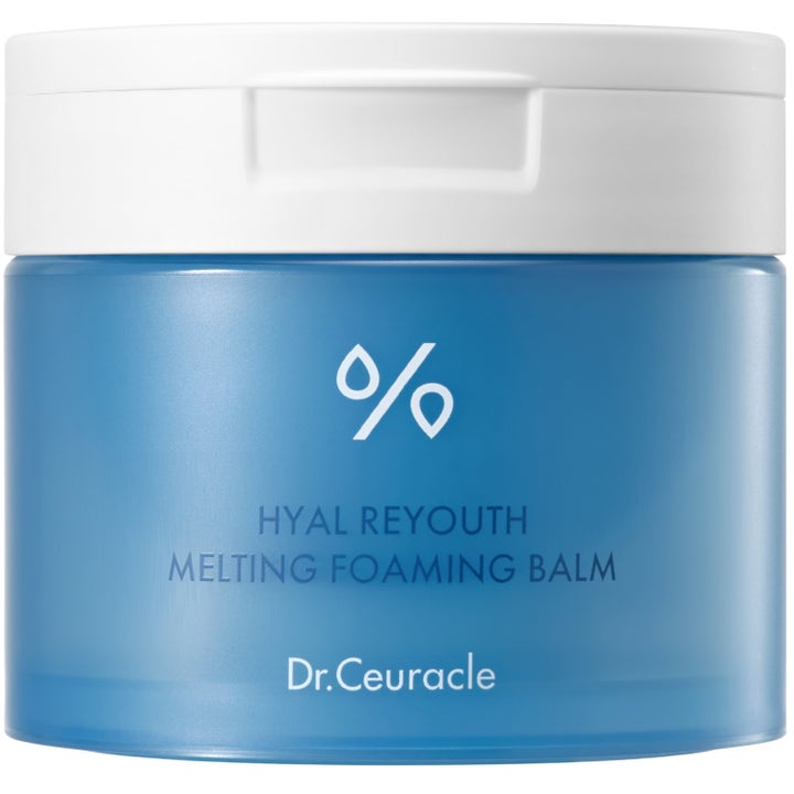 Dr. Ceuracle Hyal Reyouth Melting Foaming Balm fuktighetsgivende ansiktsrens i blå krukke med hvitt flipplokk