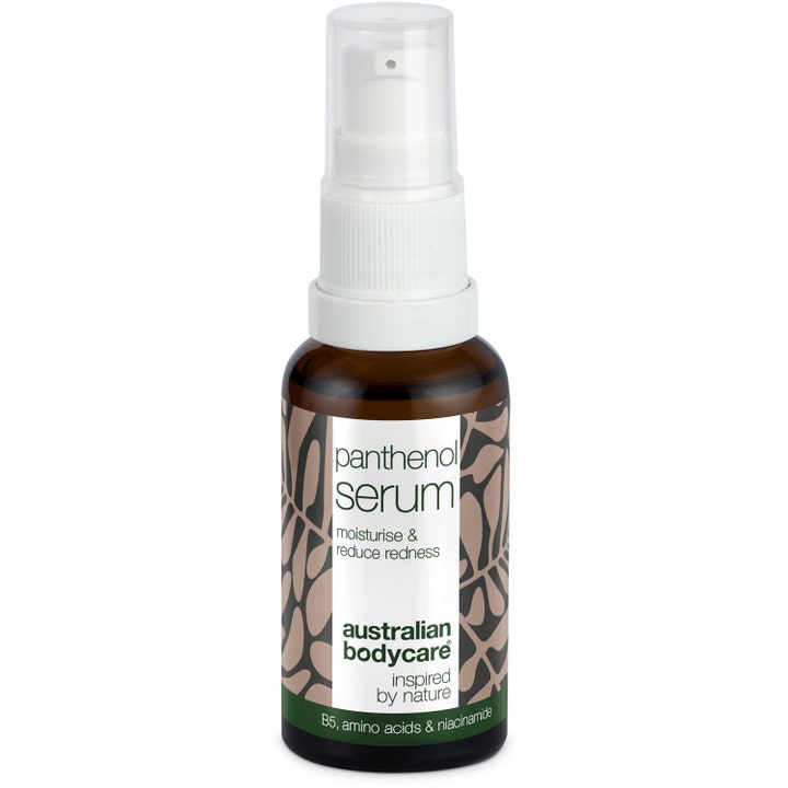 Australian Bodycare Panthenol Serum 30 ml fuktighetssérum i brun glassflaske med hvit pumpe