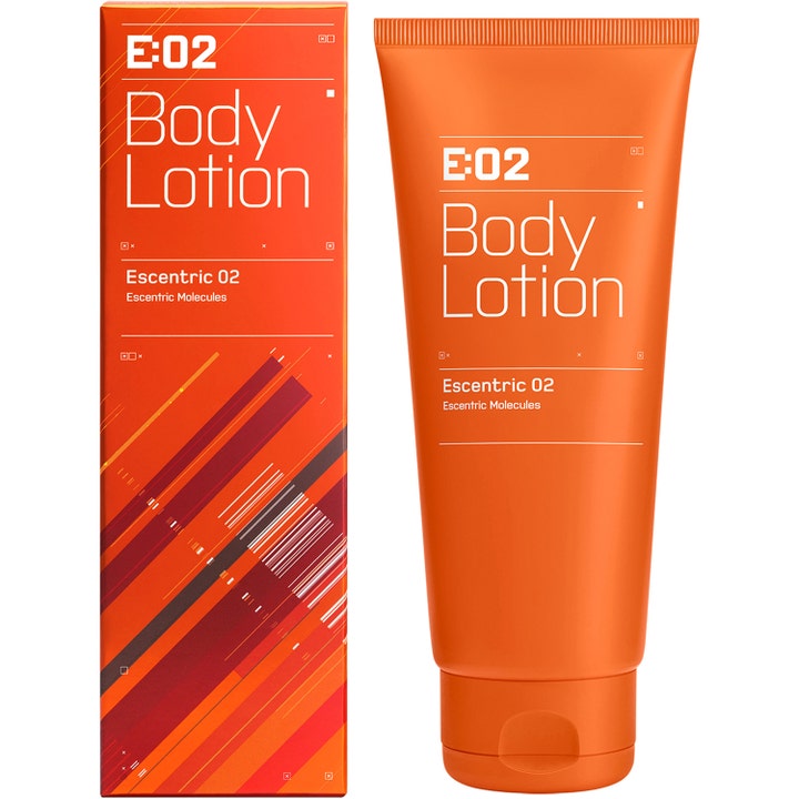 Escentric Molecules Escentric 02 Body Lotion 200 ml fuktighetsgivende krem i oransje tube og dekorativ eske