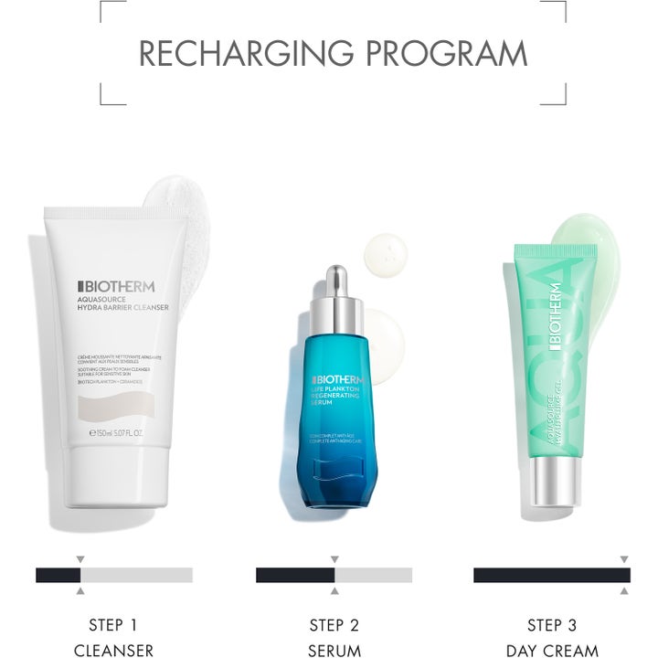 Biotherm Aquasource Hyaluplump Gel 30 ml fuktighetsgivende dagkrem i mintgrønn tube som steg tre i hudpleierutinen.