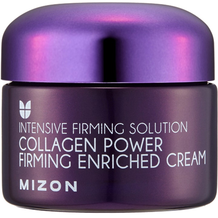 Mizon Collagen Power Firming Enriched Cream 50 ml ansiktskrem som gir fasthet i lilla krukke med metallisk lokk