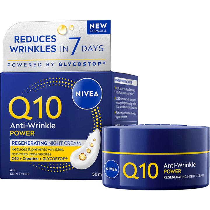Nivea Q10 Anti-Wrinkle Power 50 ml regenererende nattkrem i mørkeblå krukke og eske som reduserer rynker