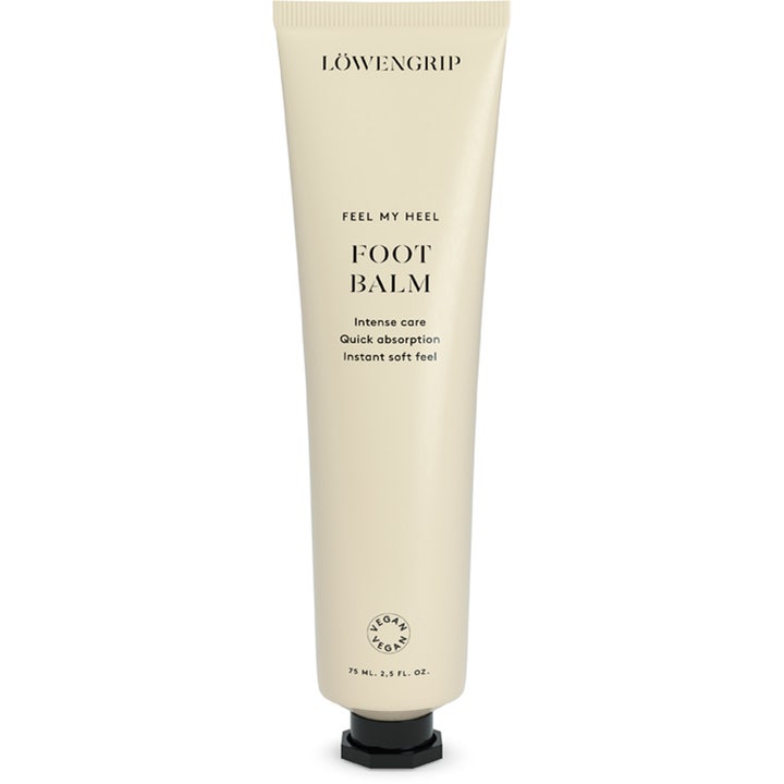 Löwengrip Feel My Heel Foot Balm 75 ml mykgjørende fotkrem i beige tube med sort tekst og kork