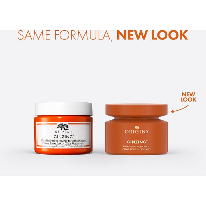 Origins GinZing Energizing Rich Cream 50 ml ansiktskrem i oransje krukke med teksten same formula new look og nytt design.