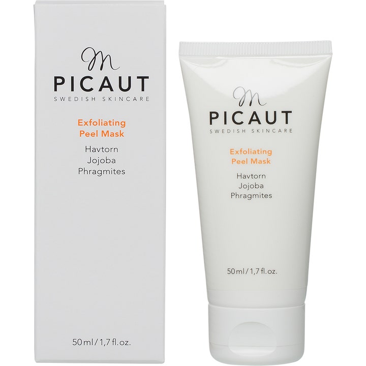 M Picaut Exfoliating Peel Mask 50 ml eksfolierende peeling i hvit tube og eske med havtorn og jojoba