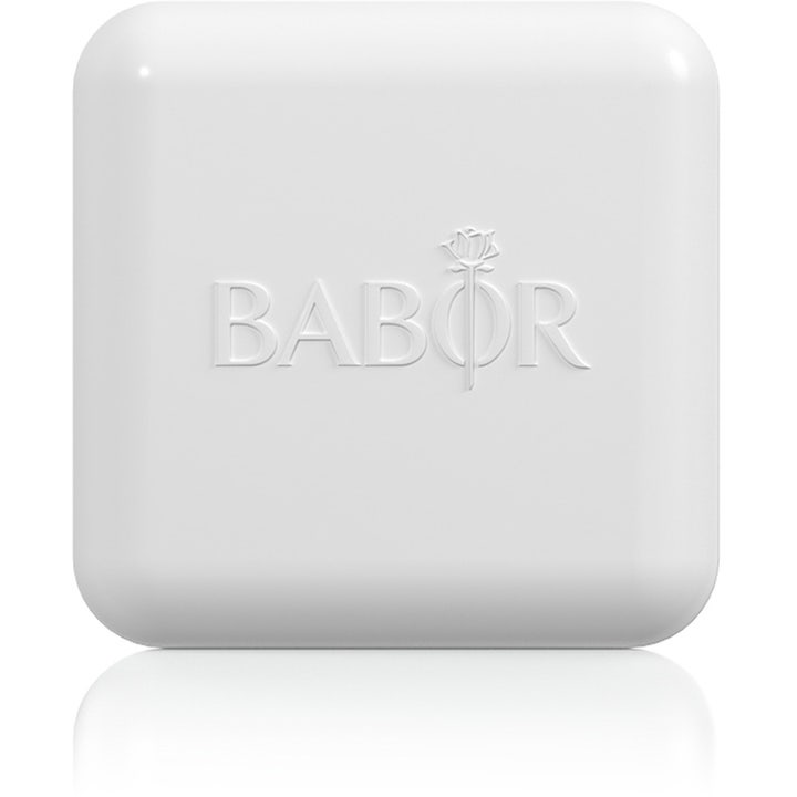 Babor Natural Cleansing Bar 65 g ansiktsrens i en hvit kvadratisk oppbevaringsboks med preget logo
