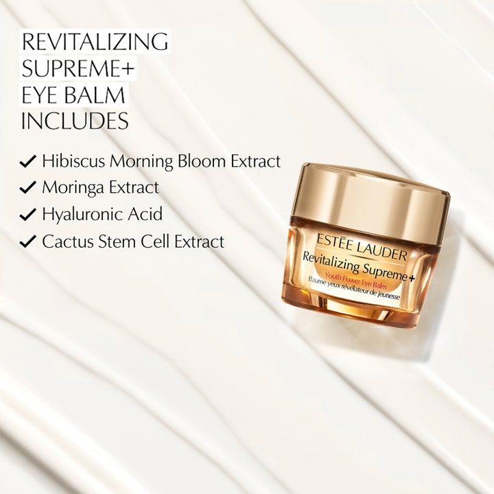 Estée Lauder Revitalizing Supreme + Youth Power Eye Balm 15 ml øyekrem med hibiscus og hyaluronsyre i gullkrukke