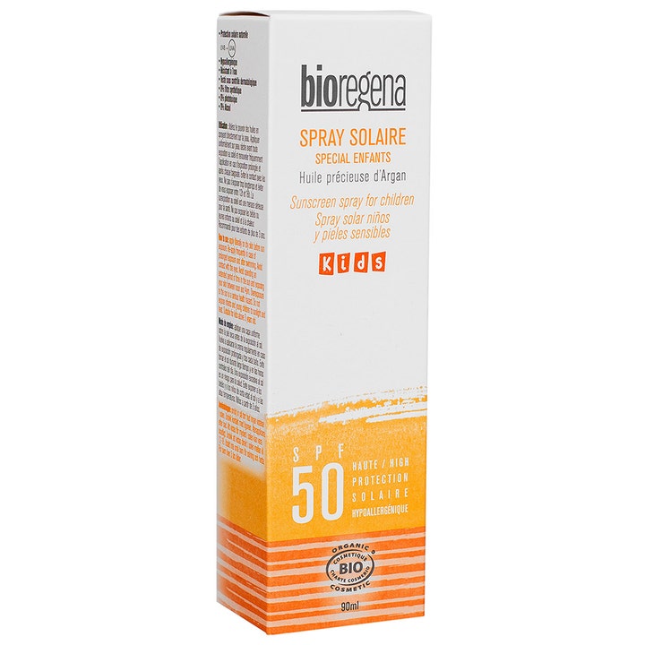 Bioregena Sunscreen Cream Kids 90 ml økologisk solkrem med SPF 50 i hvit og oransje eske