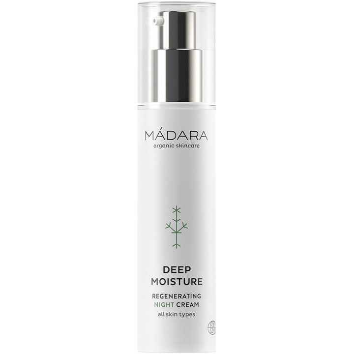 Mádara Deep Moisture Regenerating Night Cream 50 ml nattkrem i hvit pumpeflaske med gjennomsiktig lokk