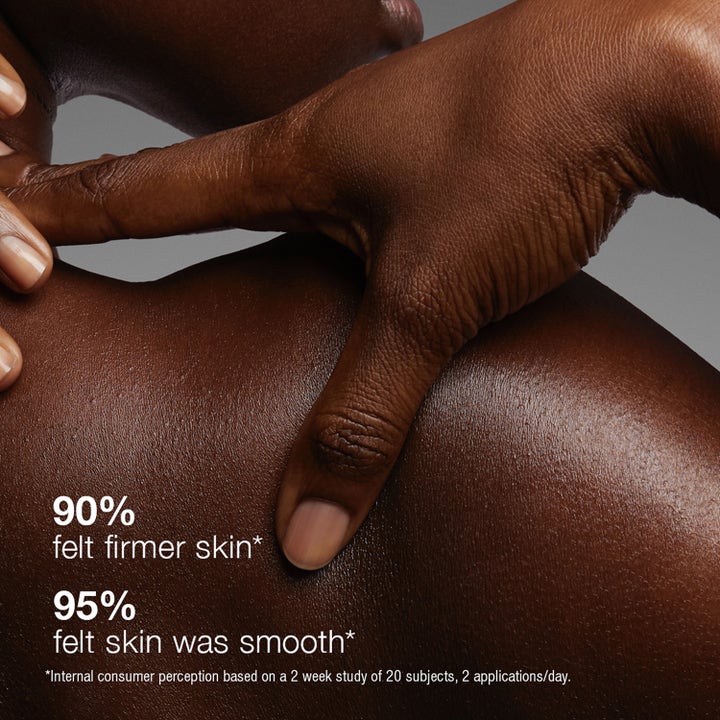 Dermalogica Dynamic Skin Sculptor 150 ml oppstrammende kroppskrem på hud med tekst som viser kliniske resultater