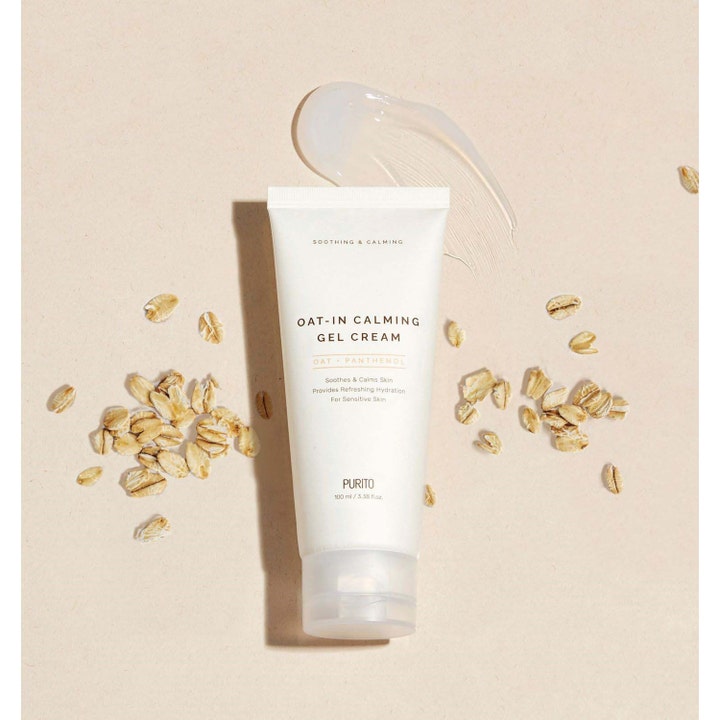 Purito Oat-in Calming Gel Cream 100 ml beroligende ansiktskrem gir fukt med lett geltekstur og dekorative havregryn