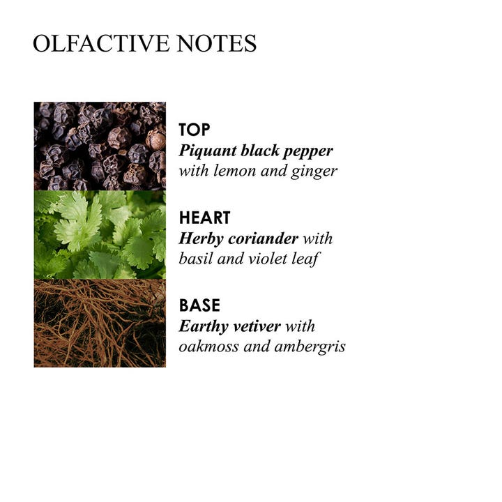 Molton Brown Re-charge Black Pepper dusjgelé 400 ml viser duftnoter av sort pepper, koriander og jordaktig vetiver.
