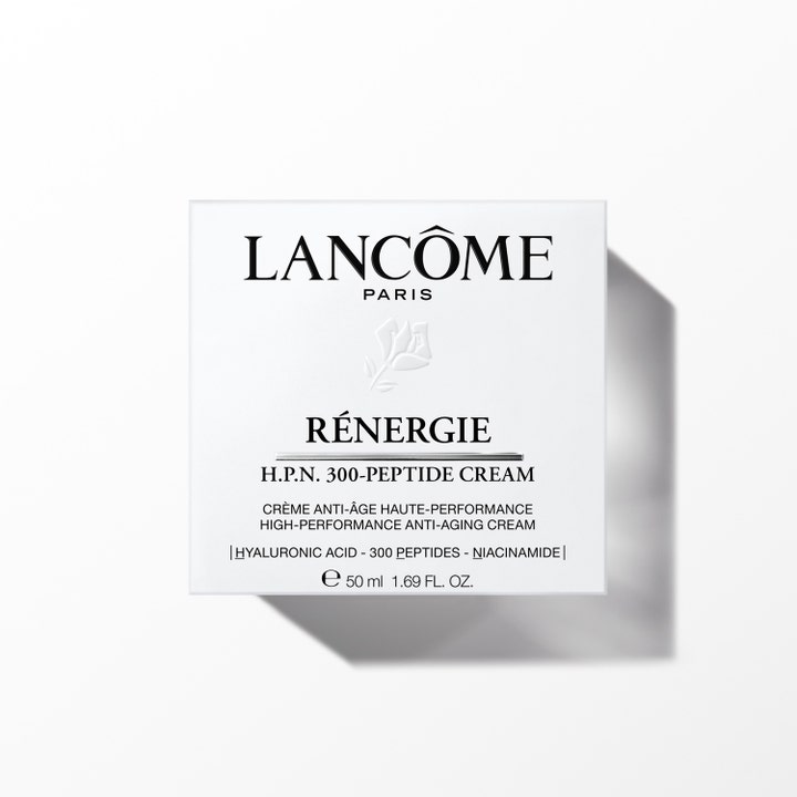 Lancôme Rénergie H.P.N. 300-Peptide Cream 50 ml dagkrem i hvit ytteremballasje med tekst om peptider og niacinamid.