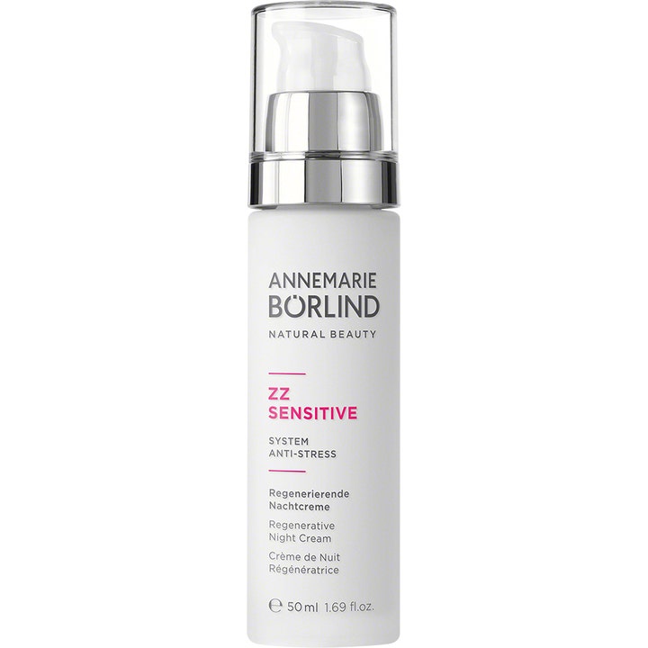 Annemarie Börlind ZZ Sensitive Regenerative Night Cream 50 ml beroligende nattkrem i hvit pumpeflaske med sølvdetaljer