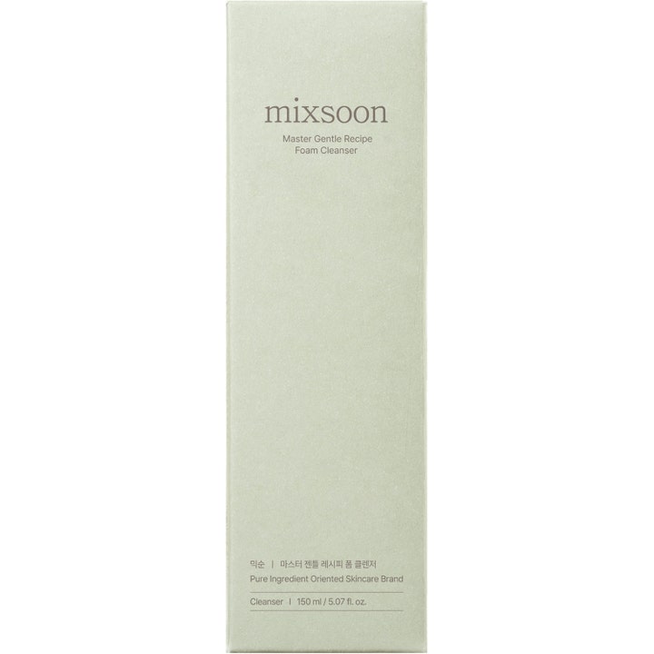 Mixsoon Master Gentle Recipe Foam Cleanser 150 ml skånsom ansiktsrens i en lysegrønn, matt pappemballasje.