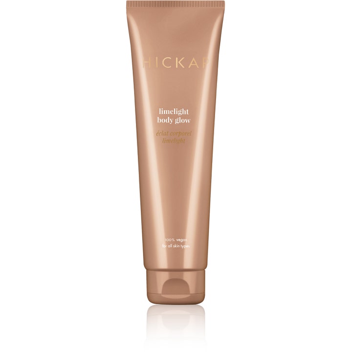 Hickap Limelight Body Glow glødgivende bodylotion i en skimrende bronsefarget tube for strålende hud