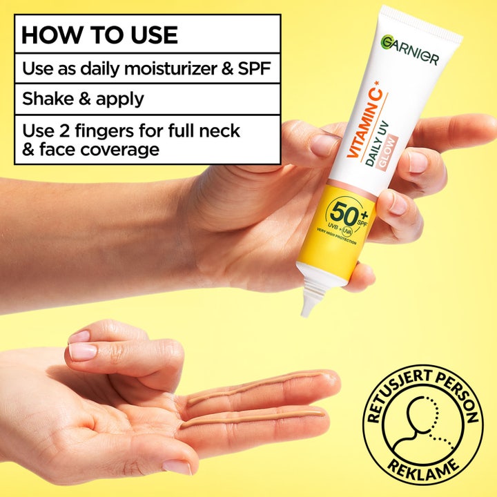 Garnier Skin Active Vitamin C Glow Boosting 40 ml UV Fluid SPF50+ med sitronskiver i laboratorieglass