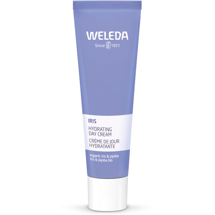 Weleda Iris Hydrating Day Cream fuktighetsgivende dagkrem med økologisk iris og jojoba i lilla tube med hvitt lokk.