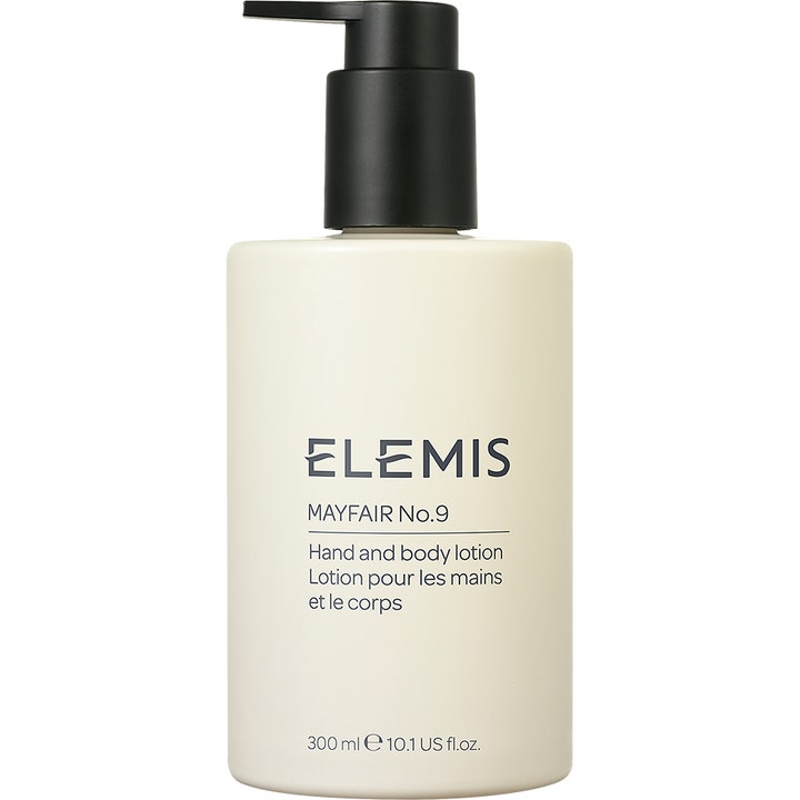 Elemis Mayfair No. 9 Hand and Body Lotion 300 ml gir fuktighet i en stilren hvit flaske med svart pumpe