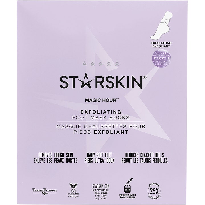 Starskin Magic Hour Exfoliating Foot Mask Socks 50 g eksfolierende fotmaske i lilla sachet fjerner hard hud
