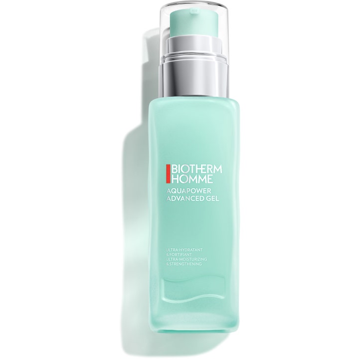 Biotherm Homme Aquapower Advanced Gel 75 ml fuktighetsgel i lysegrønn frostet flaske med sølvpumpe og klart lokk