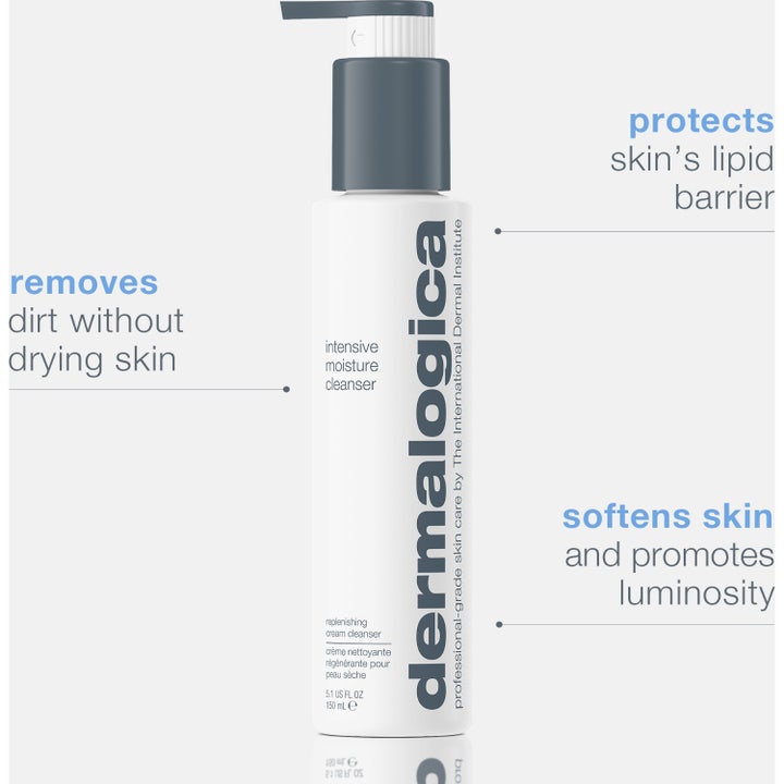 Dermalogica Intensive Moisture Cleanser 295 ml pleiende ansiktsrens i grå eske med blått sekskantet mønster
