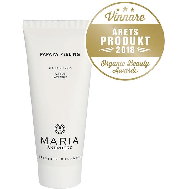 Maria Åkerberg Papaya Peeling 100 ml enzympeeling i hvit tube med gullmerke for Årets Produkt 2018.