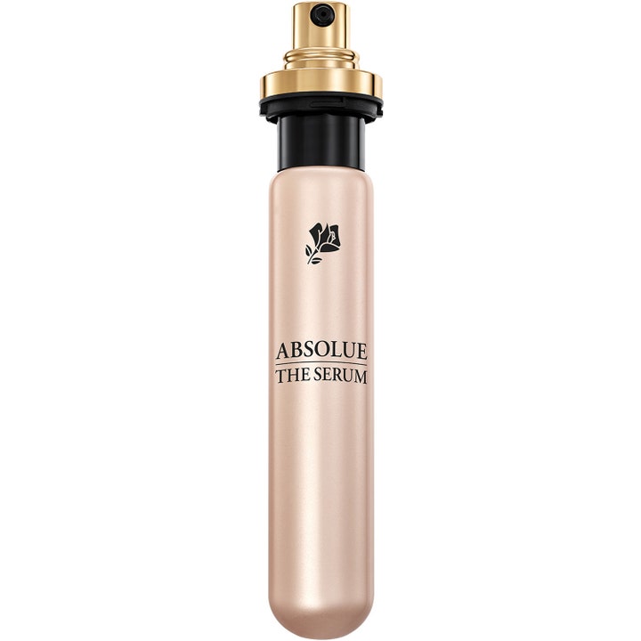 Lancôme Absolue The Serum 30 ml ansiktsserum for glød i en rosegullfarget metallisk beholder med gullpumpe
