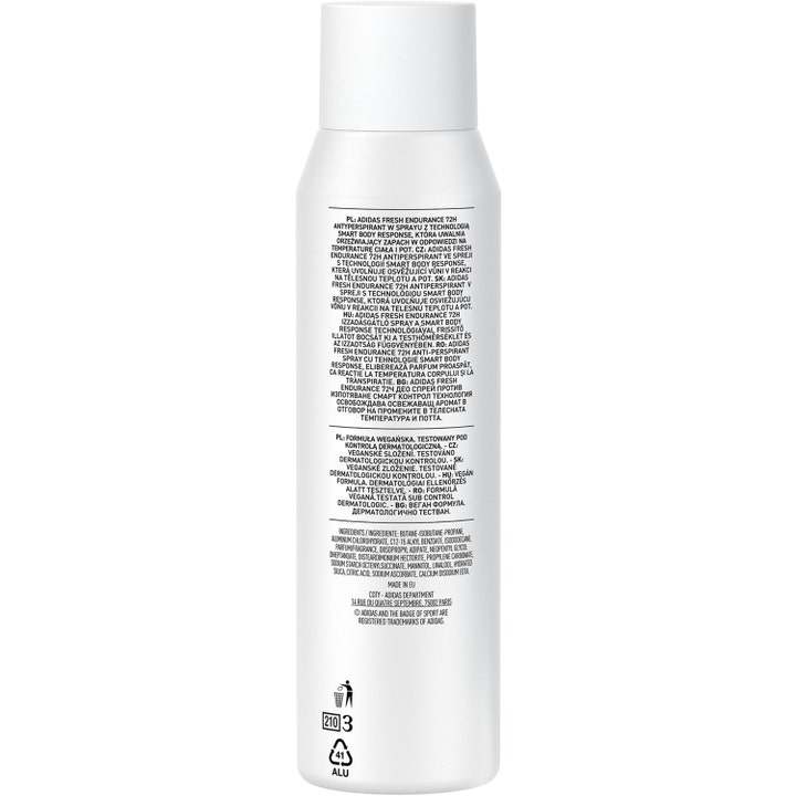 Adidas Climacool For Her 150 ml deospray med baksidetekst på hvit flaske som gir langvarig friskhet.