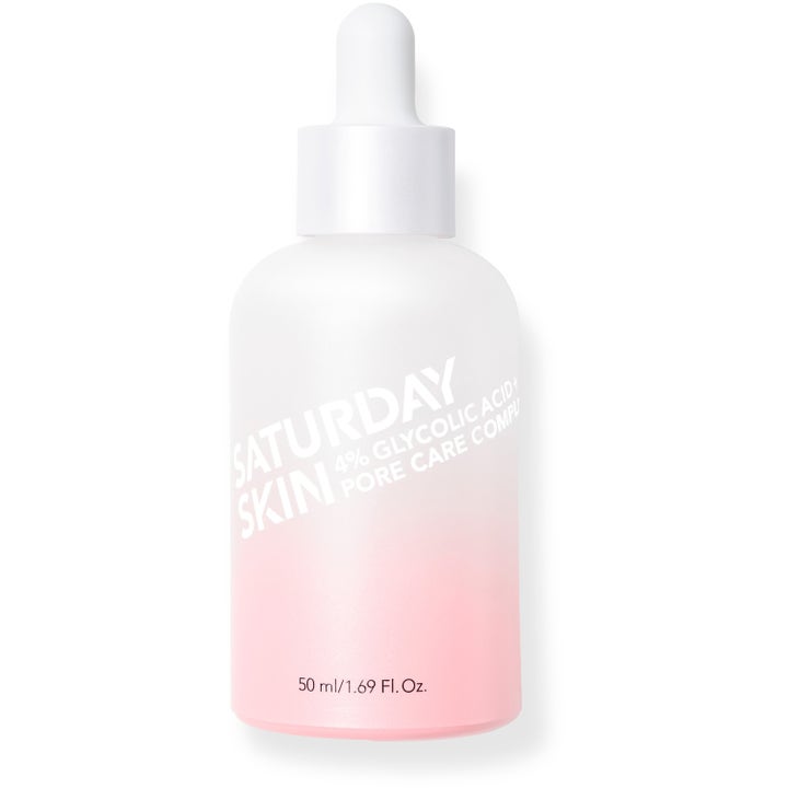 Saturday Skin Pore Clarifying Toner 50 ml eksfolierende ansiktstoner i frostet rosa glassflaske med pipette