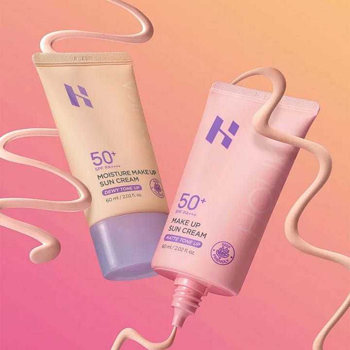 Holika Holika Make Up Sun Cream SPF 50 60 ml mattende solkrem ansikt i rosa tube med virvler av kremet tekstur