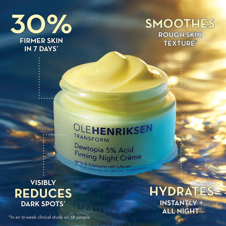 Ole Henriksen Dewtopia 5% Acid Night Crème 50 ml nattkrem i krukke som gir fastere hud og jevner ut tekstur