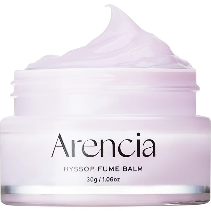 Arencia Hyssop Fume Balm 30g rensende ansiktsbalm i lys lilla krukke med kremet tekstur