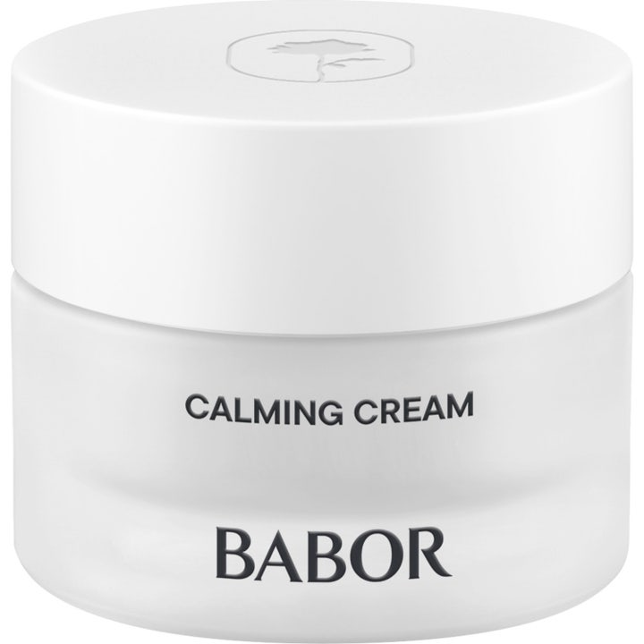 Babor Skinovage Calming Cream 50 ml beroligende ansiktskrem i en hvit frostet glasskrukke med hvitt lokk.