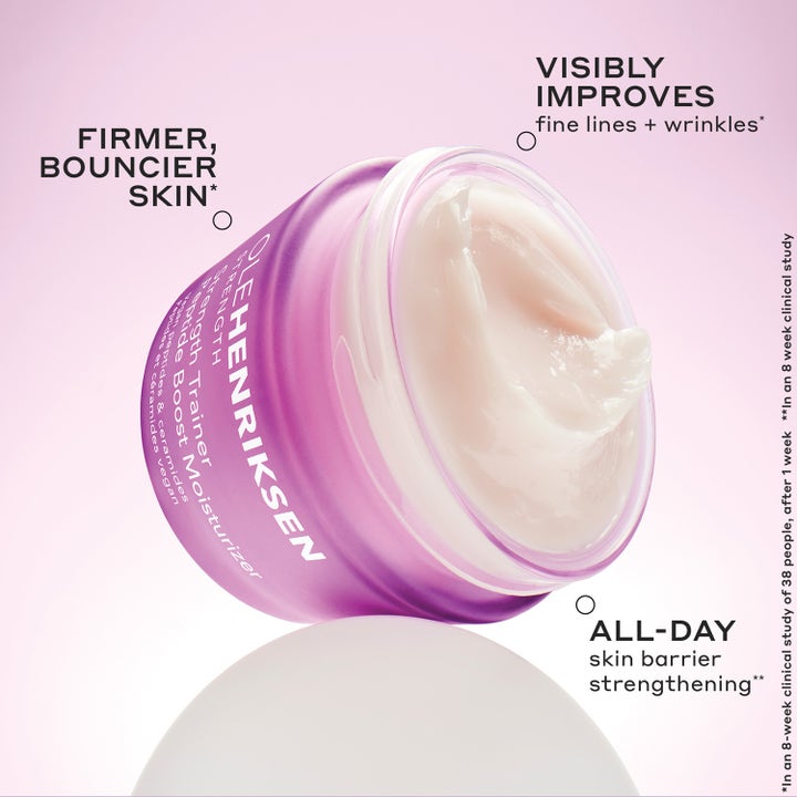 Ole Henriksen Plumping Peptide Pair 22 ml fuktighetskrem i lilla krukke med fyldig hvit tekstur som styrker hudbarrieren