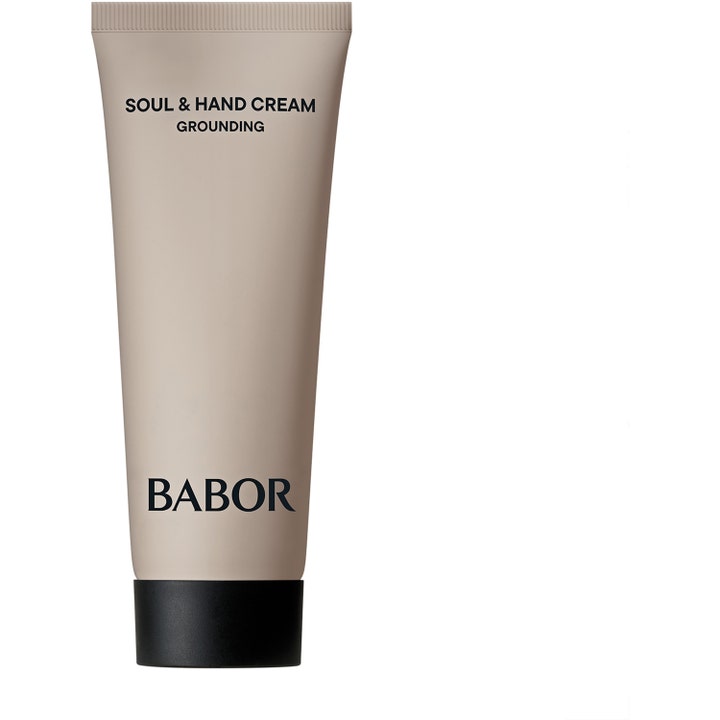 Babor Soul &amp; Hand Cream Grounding beroligende håndkrem i en stilren beige plasttube med sort kork