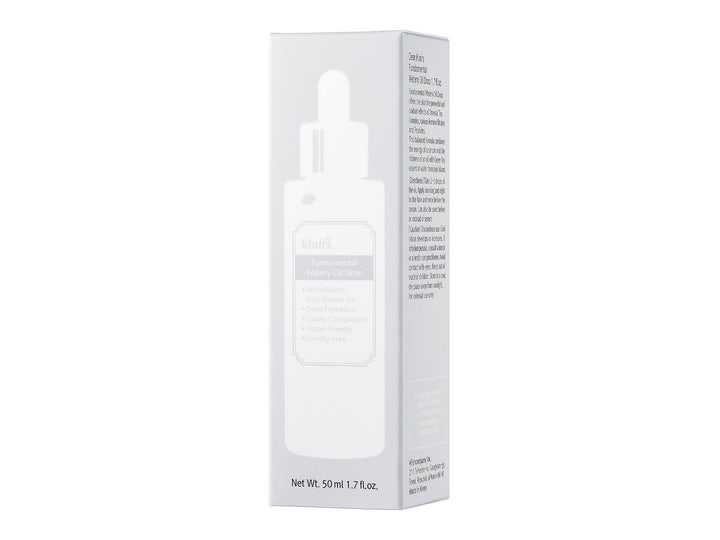 Klairs Fundamental Watery Oil Drop Serum 50 ml fuktighetsgivende ansiktsolje i hvit ytteremballasje av papp