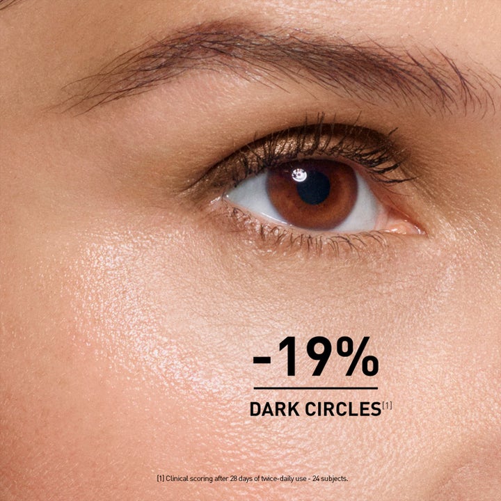 Filorga NCEF-Revitalize Eyes 15 ml øyekrem mot mørke ringer vist med nærbilde av øye og teksten -19% dark circles