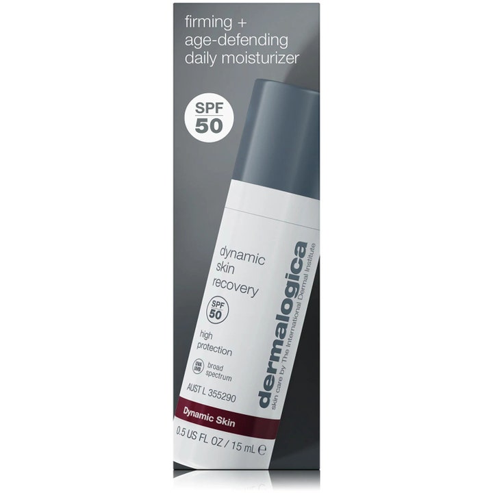 Dermalogica Dynamic Skin Recovery SPF50 15 ml oppstrammende dagkrem i hvit tube og grå eske gir høy solbeskyttelse