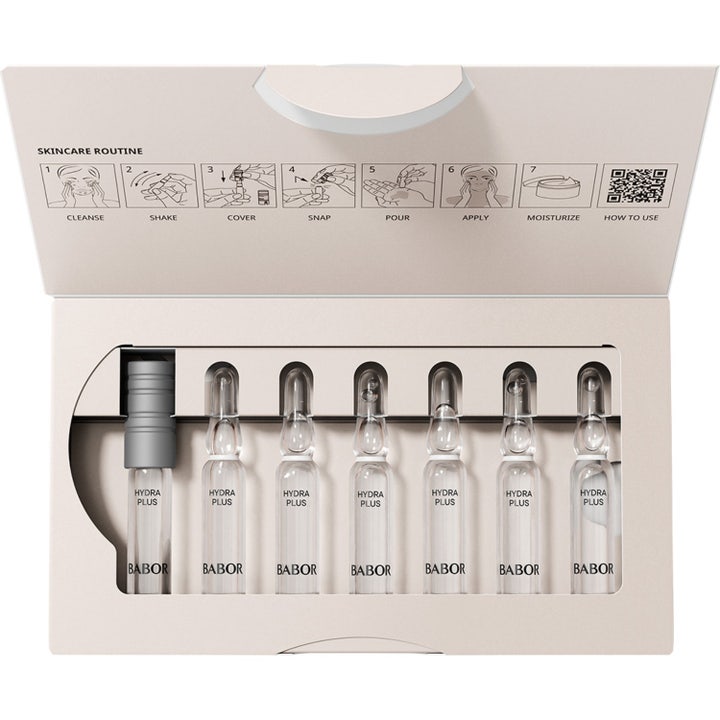Babor Ampoule Hydra Plus 14 ml fuktserum i glassampuller med illustrert bruksanvisning i esken