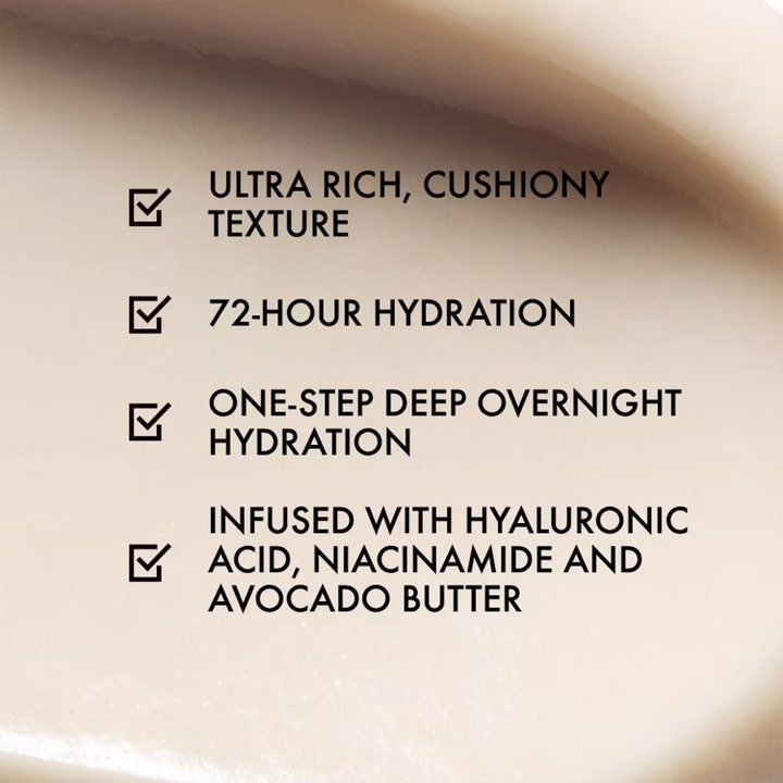 Origins Drink Up Intensive Overnight Mask 30 ml nattmask med tekst som viser 72-hour hydration og avocado butter