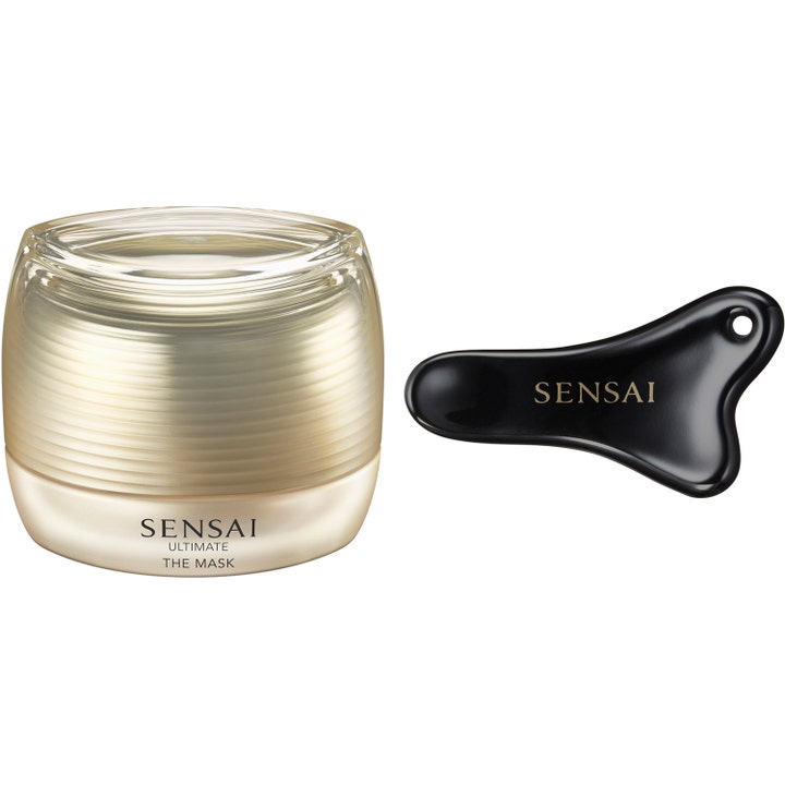 Sensai Ultimate The Mask 75ml pleiende ansiktsmaske i gullfarget rillet krukke med sort massasjespatel