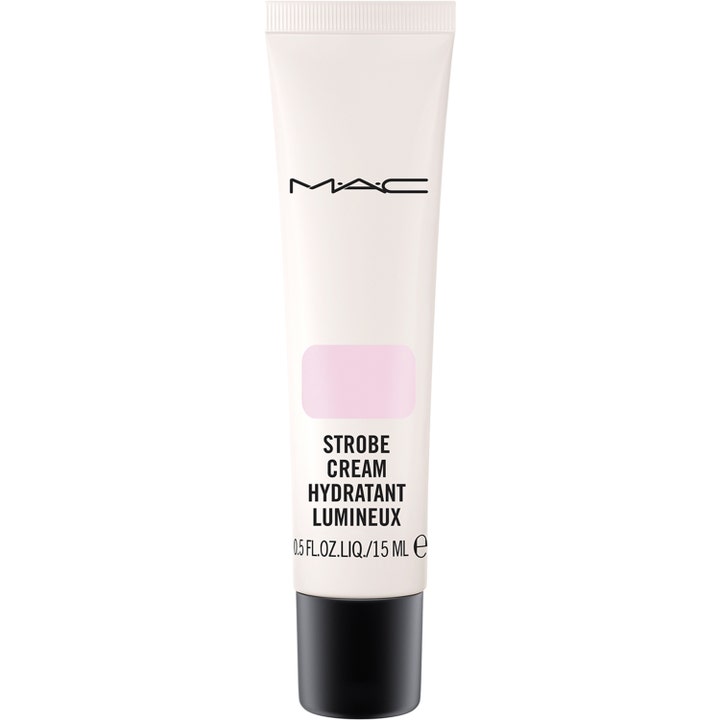 MAC Cosmetics Strobe Cream 01 15 ml fuktighetsgivende ansiktskrem i hvit tube med rosa detalj som gir huden glød