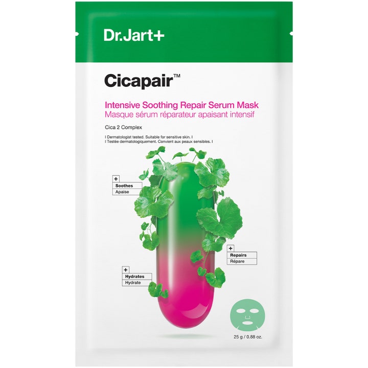 Dr. Jart+ Cicapair Intensive Soothing Repair Serum Mask 25 g beroligende ansiktsmaske i hvit og grønn pakning
