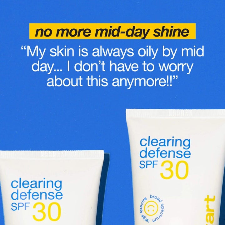 Dermalogica Clear Start Duo Clearing Defense SPF30 matterende dagkrem i hvite tuber med tekst no more mid-day shine