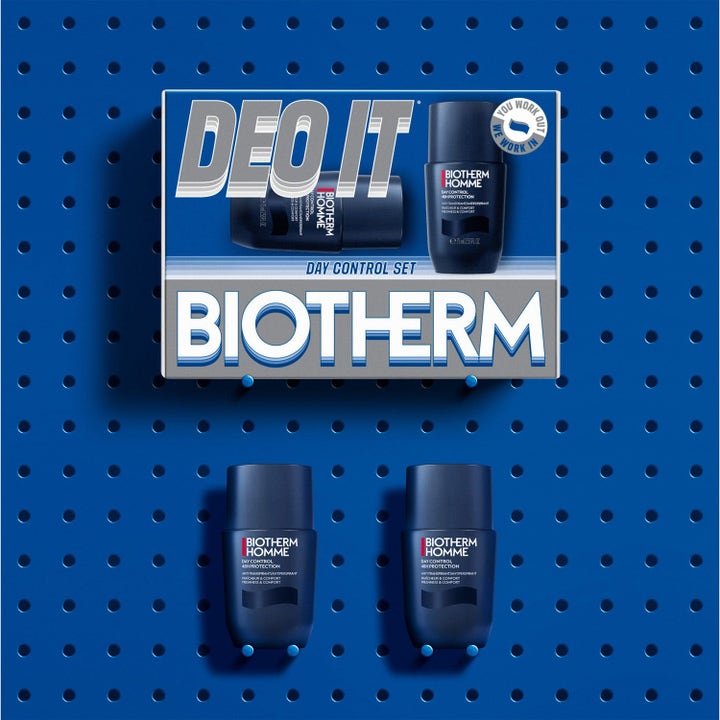 Biotherm Deo Day Control 48H Set 4 x 75 ml mot svette i blå eske med to roll-on deodoranter for menn