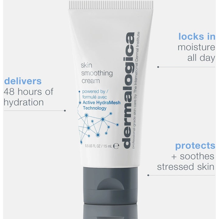Dermalogica Skin Smoothing Cream 15 ml fuktighetskrem i hvit tube som gir 48 timer hydrering og beroliger huden.
