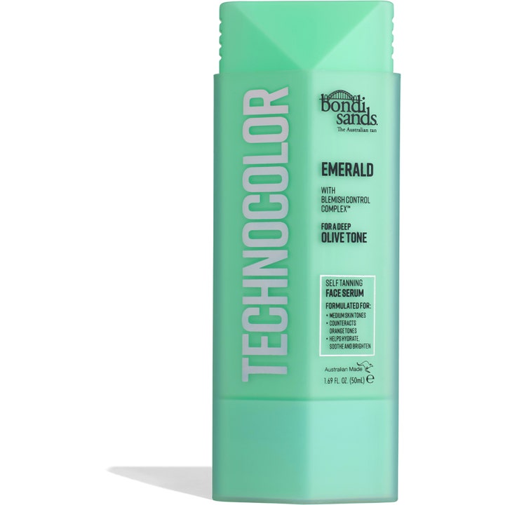 Bondi Sands Technocolor Emerald Self Tanning Face Serum 50ml motvirker oransje toner i en mintgrønn flaske